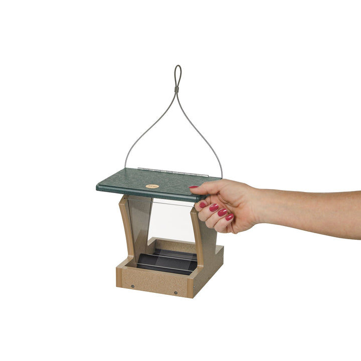 Small Hopper Bird Feeder in Taupe and Green Recycled Plastic - Birds Choice