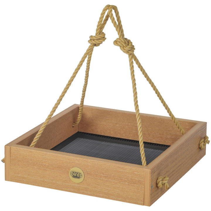 Modern Farmhouse Small Hanging Platform Feeder in Natural Teak - Birds Choice