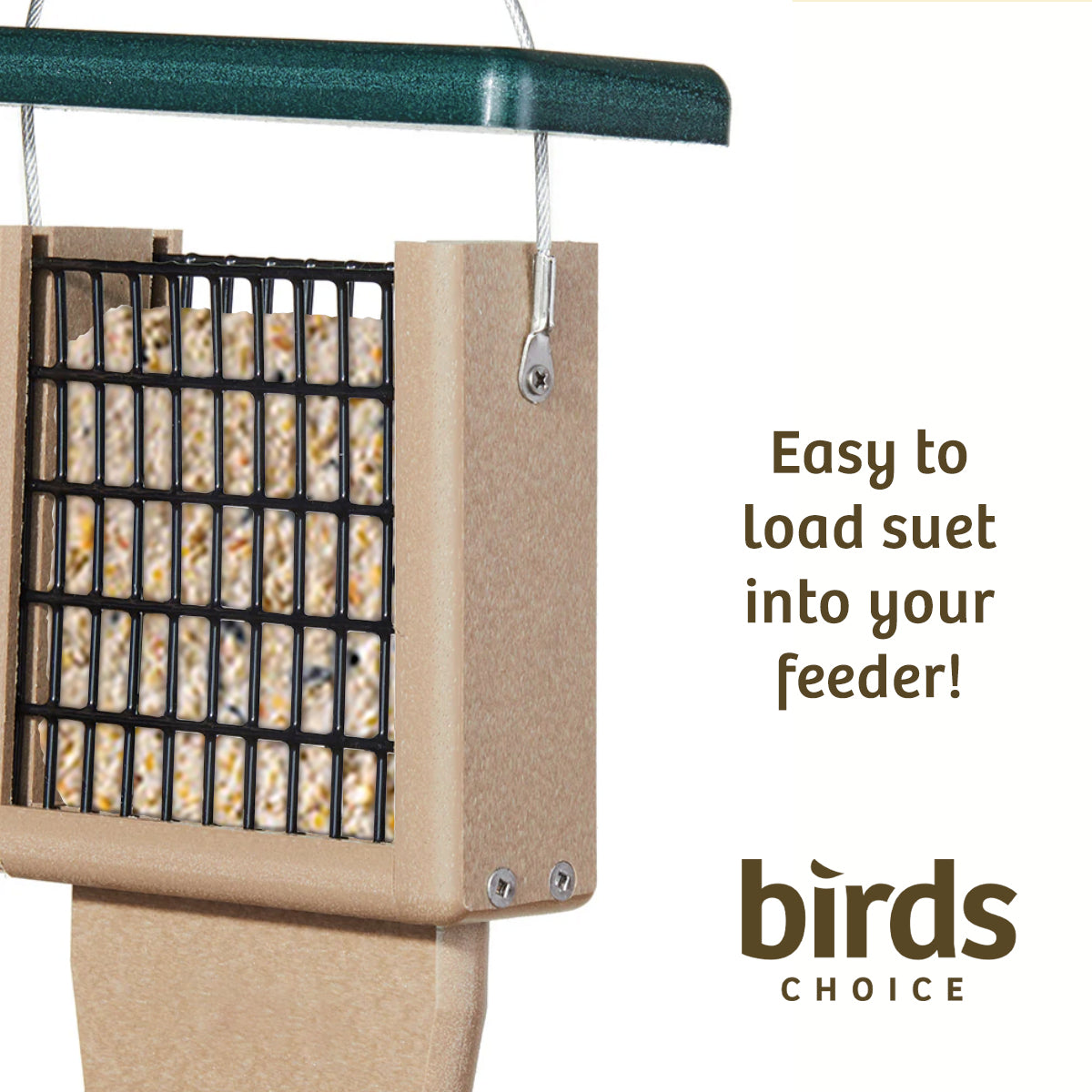 Suet Feeder with Tail Prop for Single Cake in Taupe and Green Recycled Plastic - Birds Choice