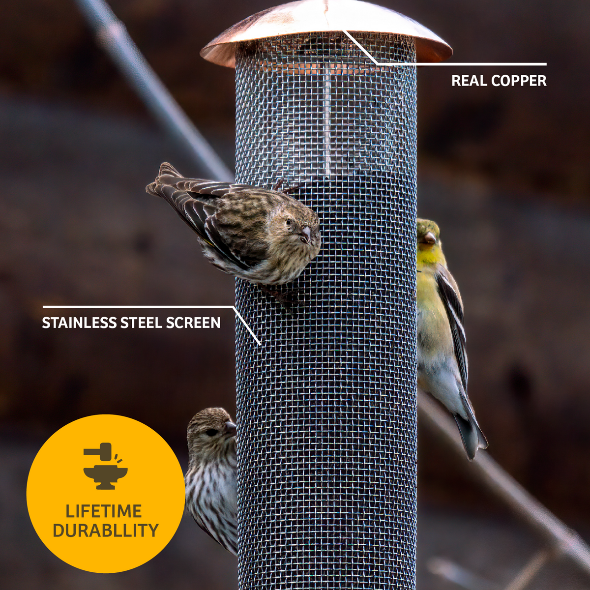 Copper Mesh Tube Feeder for Finches Small - Birds Choice