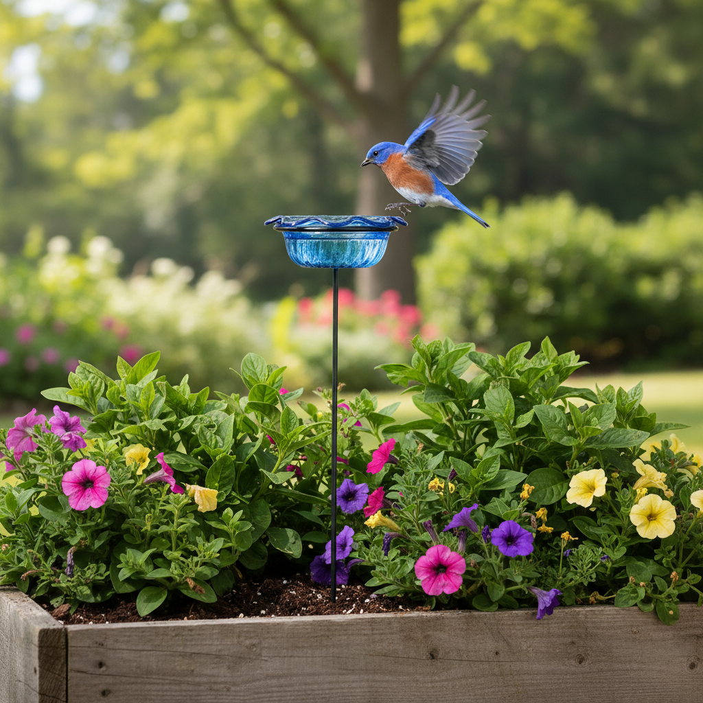 Bluebird Feeder Single Cup Plant Stake for Mealworms and Dried Fruit