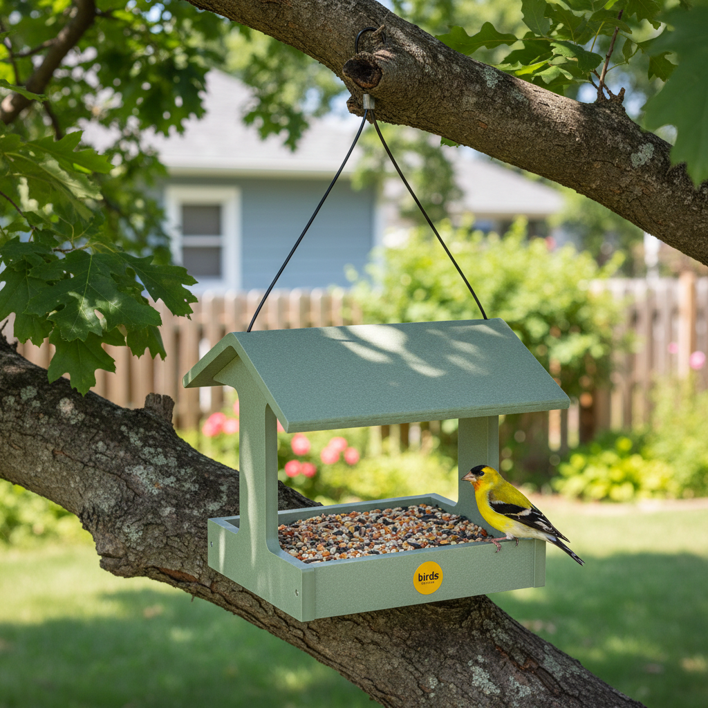 Recycled Plastic Fly-Thru Feeder in Sage Green