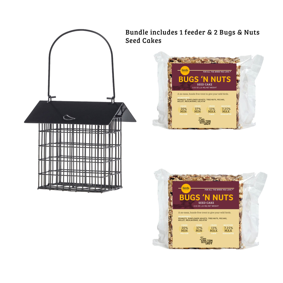 Modern Farmhouse Suet Feeder with 2 Bugs &amp; Nuts Seed Cakes - Birds Choice