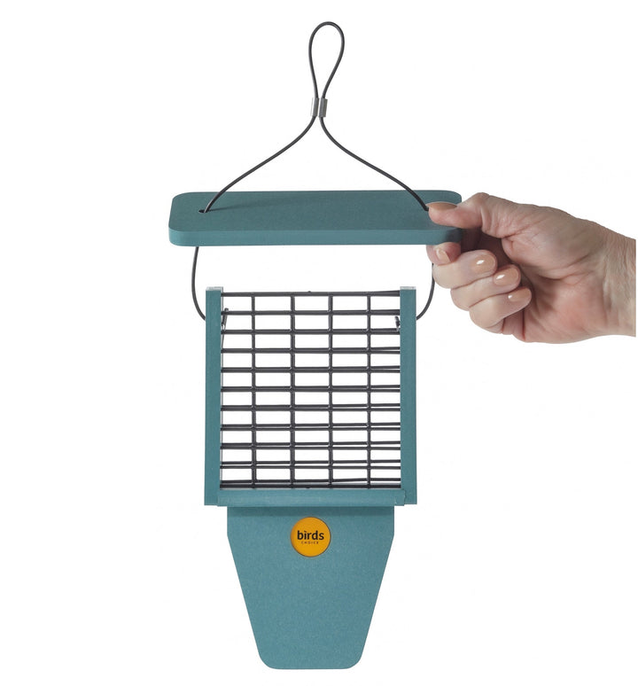 Suet Feeder with Tail Prop for Single Cake in Blue Recycled Plastic - Birds Choice