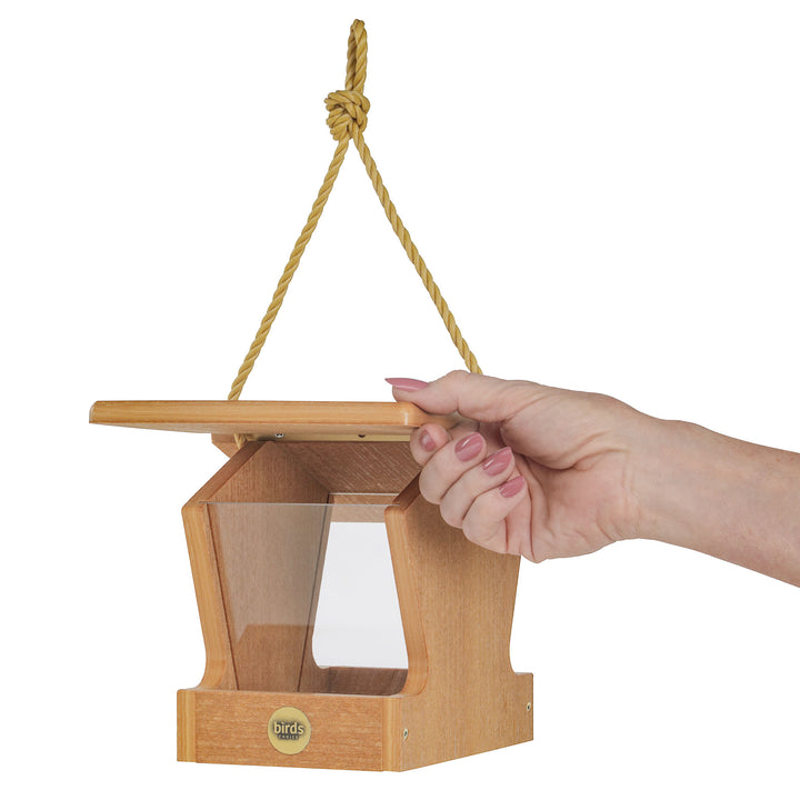 Modern Farmhouse Small Hopper Feeder in Natural Teak - Birds Choice