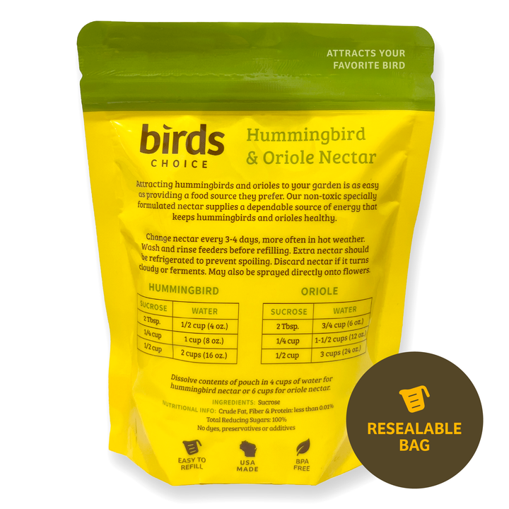 Hummingbird and Oriole Nectar 8 oz. Resealable Pouch - Birds Choice