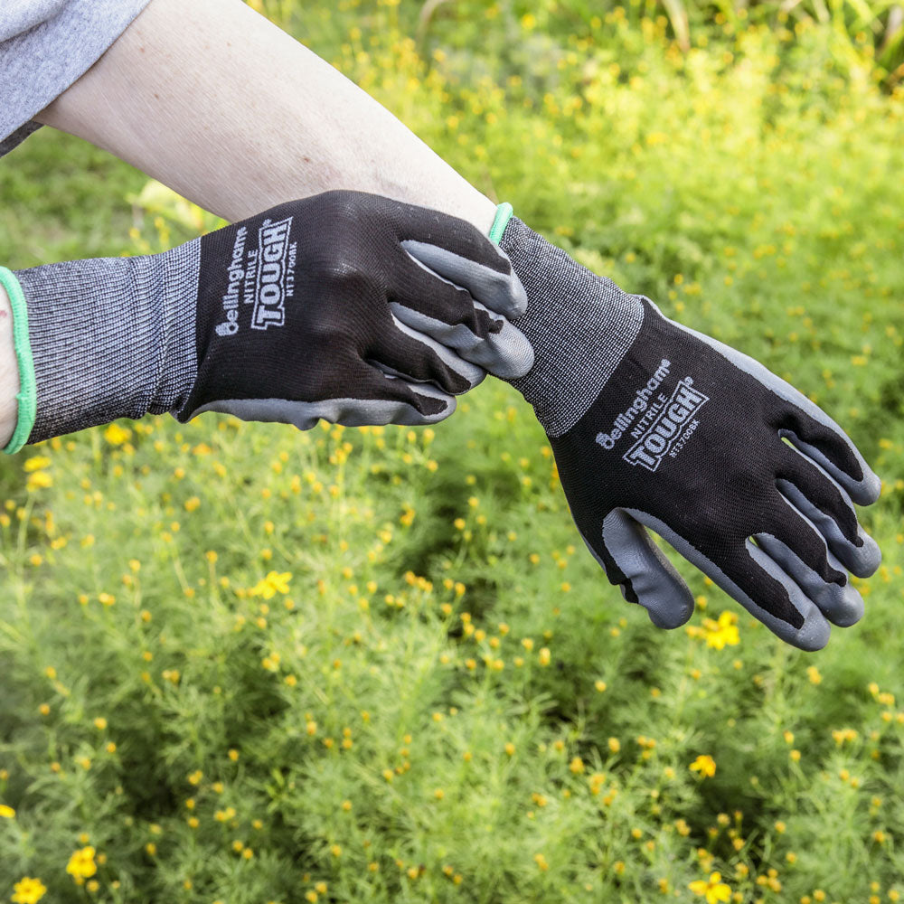 Nitrile Tough Gardening Gloves Black Size Small - Birds Choice